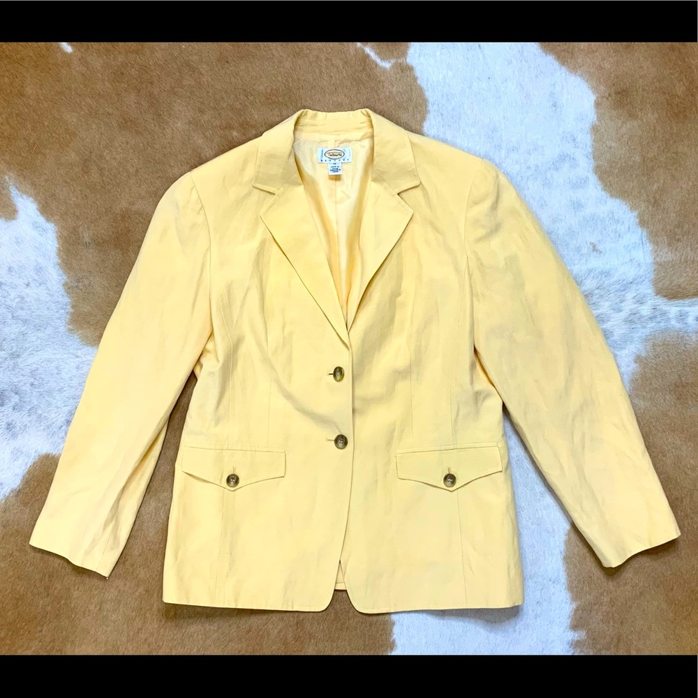 Talbots classic linen blazer silk size 12 Easter pastel preppy large pale yellow